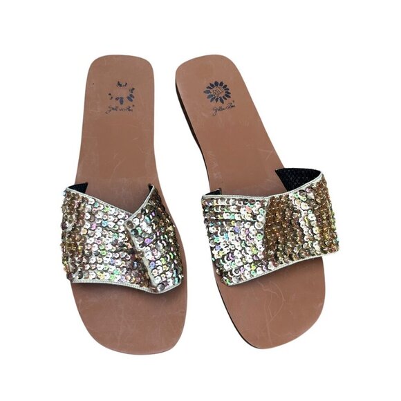 Yellow Box Shoes - Yellow Box Gold Sequin Bling Yang Slip on Mule Sandals Size 10 NWOB